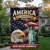 voordelige 250e Verjaardag-Amerikaanse 250e jubileum tuinvlag, patriottische vlag 1776-2026 met adelaar, Liberty Bell, Vrijheidsbeeld, rood en blauw, tuindecoratie