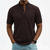 billige Cordfløy T-skjorter-Herre Kordfløyel skjorte T-skjorter Kortermet Helfarge عادي Gammeldags stil Henley Knapper Høy krage Henley Avslappet Daglig utendørs Sommer Vår Vår &amp; Vinter Svart kaffe Grå Henley T-skjorte