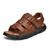 cheap Outdoor Sandals-Men's Faux Leather Velcro Strap Sandals, Breathable and Adjustable for Summer Vacations, Beach Days and Relaxed Casual Wear