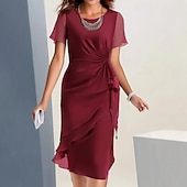 economico Abiti in chiffon-Per donna Abito Midi Tubino Vestito in Tulle Abito aderente Vacanza Festa Compleanno Quotidiano Ufficio Vestibilità regolare Semplice Manica Corta Girocollo Rosso bordeaux Verde Kaki Blu scuro Estate