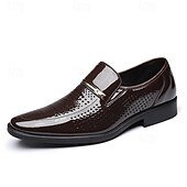 cheap Monk Shoes-Men's Faux Leather Perforated Dress Loafers with Glossy Finish, Stylish Slip-On Shoes for Formal &amp; Evening Events