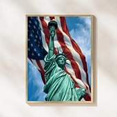 cheap Holiday Paintings-America 250 Years Handmade Oil Painting Canvas Wall Art Decoration Stars Stripes Statueo of Liberty for Home Decor Rolled Frameless Unstretched Painting