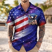  Per uomo 4 luglio, 250° anniversario degli Stati Uniti Croce Bandiera degli Stati Uniti Camicia Camicia con colletto cubano Camicia con Bottoni Manica Corta Patriotico Ferie Estate Primavera Camicia