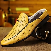 baratos Socas e Mules para Homem-Mocassins masculinos vermelhos em couro sintético – design elegante com perfurações para maior respirabilidade, perfeitos para o escritório, eventos formais e passeios casuais.