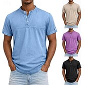 levne Ležérní tričko Henley-Pánské Tričko Henley Košile ze 100% bavlny Krátký rukáv Bez vzoru Retro Na běžné nošení Retro styl Barvení oděvů Vyprané Henley Ležérní Jaro léto Léto Jaro Fialová Tričko Henley