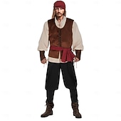 economico Outfit-Set Retrò Vintage Medievale Rinascimento Pantaloni Copricapo Gilet con accessori Lunghe Pirata Girocollo Costume Per uomo Halloween Carnevale Fiera Rinascimentale LARP Adulti Gilet Camicia Pantaloni