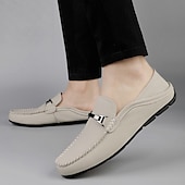 economico Mocassini casual-mocassini slip-on da uomo in similpelle bianca con fibbia in metallo, classiche scarpe casual da lavoro per gli spostamenti in ufficio, i matrimoni e l'uso quotidiano