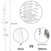 baratos Flor artificial-24 hastes artificiais de eucalipto branco, folhas e galhos de eucalipto de 38 cm (15 polegadas) para buquê de casamento e decoração de casa.