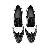 cheap Classic Dress Shoes-Men's Genuine Leather Black and White Formal Shoes, Stylish and Classy Footwear for Weddings, Perfect for Wedding Guests and Groom