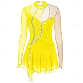 abordables Robes de Patinage Artistique-Figure Skating Dress Girls' Ice Skating Dress Violet Black Yellow Patchwork Open Back High Elasticity Training Competition Skating Wear Classic Crystal / Rhinestone Long Sleeve Ice Skating Figure