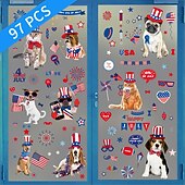  388 stuks raamstickers voor 4 juli, 36 vellen (4 verpakkingen) patriottische statische stickers met schattige honden en katten, herbruikbare stickers met de Amerikaanse vlag voor