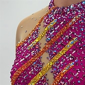 preiswerte Eiskunstlaufkleider-Eiskunstlaufkleid Mädchen Eislaufen Kleid Rosenrot Patchwork Offener Rücken Dehnbar Training Wettbewerb Eiskunstlaufkleidung Klassisch Kristall / Strass Langarm Eislaufen Eiskundstlauf