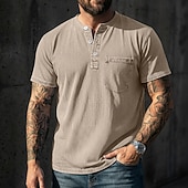 levne Ležérní tričko Henley-Pánské Tričko Henley Košile ze 100% bavlny Tričko Tričko Krátký rukáv Jednobarevné Retro Na běžné nošení Retro styl Barvení oděvů Vybledlý Henley Ležérní Léto Jaro Podzim Světlá růžová Šedá Tričko