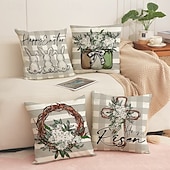 cheap Throw Pillows &amp; Covers-Set of 4 Easter Bunny Pillow Covers Spring Holiday Decorative Throw Cushion Covers for Sofa Bed Bedroom