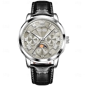 お買い得  機械式腕時計-OLEVS 男性 機械式時計 クリエイティブ 贅沢 ファッション ビジネス スケルトン 自動巻き トゥールビヨン ムーンフェイズ表示 ステンレス レザー 腕時計