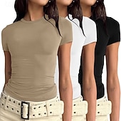 economico T-shirt semplice-Confezioni multiple Confezione da 3 Femminile Girocollo Manica Corta Nero + bianco + grigio Maglietta Semplice Casuale Quotidiano Poliestere Estate