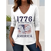  Itsenäisyyspäivä Patriottinen Naisten T-paita Printti Graafinen Amerikkalainen Lippu Vintage Tyylikäs Vapaa-ajan Pitkähihainen V-kaula-aukko Normaali Yksityiskohdat Päivittäin Viikonloppu Sininen