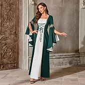 ieftine Rochie-Retro / vintage Medieval Renascentist Lungime Podea Rochii Mâneci Lungi vrăjitoare Viching Costume de fancy Pentru femei Fantezie Halloween Carnaval Petrecere Târgul Renașterii LARP Adulți Rochie