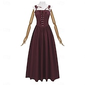 cheap Dresses-Vintage Medieval Renaissance Long Length Dress Fairy Lace up A-Line Fancy Dress Women's Fantasy Halloween Carnival Masquerade Renaissance Fair LARP Retro Theme Party Adults Dress