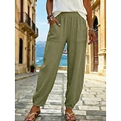 economico Fondi-pantaloni estivi da donna 100% cotone pantaloni pantaloni da spiaggia vacanza boho lunghezza alla caviglia colore naturale tinta unita tasca vita elasticizzata spiaggia casual nero bianco verde militare blu scuro estate primavera autunno