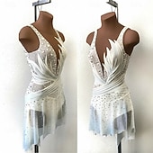 رخيصةأون فساتين التزلج الفني-فستان التزلج الراقص نسائي تزلج على الجليد الفساتين أبيض بقع فتح الظهر قابل للبسط التدريب منافسة ملابس التزلج كلاسيكي الكريستال / حجر الراين بدون كم التزحلق على الجليد الرقص على الجليد