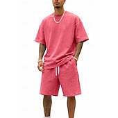 cheap Men's Basic Tees sets-Men T-shirt Suits Tracksuit Shorts and T Shirt Set Short Sleeve Crew Neck Summer Color Block Gymnatics Casual 2 Piece Distressed Casual Vacation Daily Wear Army Green Black Gray Top Tee for Men