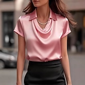 cheap Plain Blouses-Women's Shirt Blouse Ruched Solid Color Elegant Vacation Party Sleeveless Cowl Neck Regular Tops Daily Outdoor Office Light Blue claret Large quantities of stock available Maximum size weight: 118