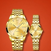 baratos Relógios Quartz-relógios de casal, masculinos &amp;Relógios femininos de luxo e charme, com detalhes em strass, função de calendário, visor com luz noturna, relógios casuais e modernos, acessórios perfeitos para