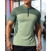 Χαμηλού Κόστους T-shirts και αμάνικα μπλουζάκια για τρέξιμο-Ανδρικά Συνδυασμός Χρωμάτων Tricou de Alergat Μπλούζα συμπίεσης Αθλητική φανέλα Αθλητική κορυφή Καλοκαίρι Κουρελού Φερμουάρ ενός τετάρτου Κοντομάνικο Γρήγορο Στέγνωμα Ύγρανση Αναπνέει
