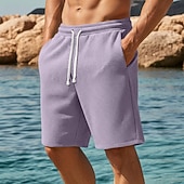 economico Pantaloncini casual-Per uomo Nido d'ape Shorts Pantaloncini Estivi Shorts da Spiaggia Coulisse Elastico in vita Gamba Dritta Semplice Comodità Morbido Lunghezza al ginocchio Quotidiano Spiaggia Moda Chic &amp; Moderno Blu