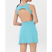 cheap Women's Tennis Dress-Women's Solid Colored Petit Tennis Dress Tennis Dress with Shorts Sports Dress Sleeveless Pocket Elastic Breathable Tennis Running Fitness Dress Tracksuit Black White Pink Tennis Clothing