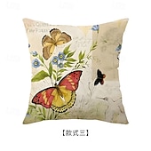 baratos Jogue travesseiros, inserções e capas-Capa de almofada decorativa em linho com estampa floral de primavera e pássaros, ideal para sala de estar, sofá e decoração de casa.