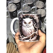 levne Šálky a hrnečky-Hrnek na kávu o objemu 293 ml s roztomilým 3D motivem kočky, králíka a ptáka, termohrnek z keramiky, opakovaně použitelný, pouze ruční mytí, rozkošný zvířecí design s květinami, perfektní dárek ke