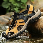 voordelige Buitensandalen-Gele outdoor wandelschoenen voor heren van imitatieleer, waterdichte en sneldrogende sandalen voor buitenavonturen, strandvakanties en reizen.