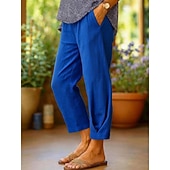  Damen Kunstbaumwollleinen Freizeithose Sommerhose Gerade Urlaub Basic Lässig Volle Länge Hohe Taille Einfach Tasche Bequem Weich Mikroelastisch Täglich Outdoor Straße Blau Weiß Hellgrün Himmelblau