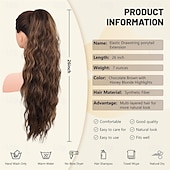 baratos Rabos-de-Cavalo-Extensão de rabo de cavalo com cordão de 66 cm (26 polegadas), aplique de cabelo longo e ondulado para mulheres - aplique de cabelo sintético para uso diário (castanho chocolate com mechas loiras mel)