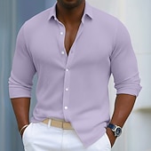 cheap Men's Button Up Shirts-Men's Shirt Corduroy Shirt Button Up Shirt Blue Black White Navy Blue Purple Long Sleeve Plain Turndown Casual Daily Button-Down Clothing Apparel Polyester Fashion Streetwear Classic Casual