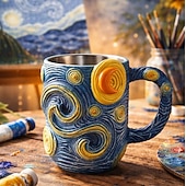 preiswerte Becher &amp; Tassen-Van Gogh Sternennacht 3D-Harzbecher, handbemalte Kaffeetasse, kunstvoll gestalteter Teebecher mit Reliefprägung, künstlerisches Geschenk für Kunstliebhaber, Zuhause &amp;Bürogestaltung