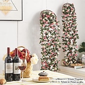 voordelige Kunstbloemen-8 stuks x 2,5 meter bloemenslinger van kunstmatige rozen met groene bladeren, hangende neprozenslinger voor kamer, feest, huis, bruiloft, verjaardag, kerst, muur, boogdecoratie, lente roze bloemen