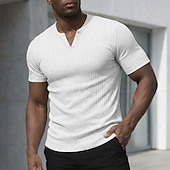 economico T-shirt in maglia a coste-Per uomo Maglietta Canotta Muscolare Maglietta a Maglia a Coste Manica Corta Maniche Corte Scollo a V Con intaglio Estate Primavera Tutte le stagioni Semplice Testurizzato Striscia di Fossa Moda