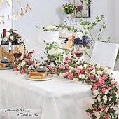 voordelige Kunstbloemen-8 stuks x 2,5 meter bloemenslinger van kunstmatige rozen met groene bladeren, hangende neprozenslinger voor kamer, feest, huis, bruiloft, verjaardag, kerst, muur, boogdecoratie, lente roze bloemen