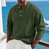 voordelige Casual Henley-T-shirt-Voor heren T-shirt Henley-shirt Overhemd van 100% katoen met zure wassing Lange mouw Effen Effen kleur Vintage Streetwear Casual Kledingstuk geverfd Bleek Puur Opstaand Henley Casual Huis Straat