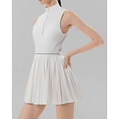 baratos Vestido Feminino-Mulheres Cor Sólida Vestido de tênis com shorts e sutiã embutidos Vestido esportivo Sem Manga Zip Up Bolsos Elástico Respirável Tênis Corrida Ginástica Gola Alta Vestidos Moletom Preto Branco Roupas