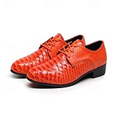 economico Scarpe Derby-scarpe eleganti da uomo in similpelle con stampa serpente arancione brillante, sneakers alla moda con punta affilata e lacci per locali notturni, feste e audaci dichiarazioni di moda