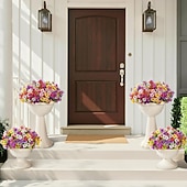  24 csokor művirág kültéri és beltéri használatra, 6 színű vegyes műanyag művirágok százszorszépből eukaliptusz levelekkel, otthoni kerti dekorációhoz, verandára, ablakládába