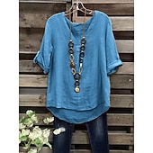 ieftine Cămăși-Pentru femei Bluză Cămașă din imitație de in Culoare solidă Stilat Casual Manșon Jumate Stil Nautic Topuri obișnuite Zilnic Albastru piscină Verde Deschis Roz Îmbujorat Trifoi Kaki Vară Primăvară