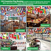 billige Verdensmesterskap i fotball 2026-Sett med 100 land flaggbanner - 24,5 meter 2026 fotball sommer global kamp internasjonale verdensflagg flaggstrøk slitesterke mini polyesterflagg for festdekorasjoner, klasserom, sportsarrangementer