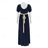 preiswerte Kleid-19. Jahrhundert Regency-Zeit Knöchellänge Kleid Kurze Ärmel Prinzessin Dame Edelfrau Einfarbig Quadrathals Kostüm Damen königlich Halloween Karneval Teegesellschaft LARP Renaissance-Messe Erwachsene