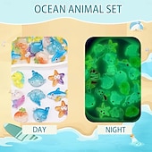 Недорогие Подарки-Миниатюрный набор светящихся в темноте фигурок морских животных из смолы, набор из 50/100/200 штук в пакетиках-сюрпризах, крошечные морские животные, рыбки, черепахи, дельфины, морские звезды и многое другое, для рукоделия, сказочного сада, домашнего деко