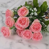 levne Umělé květiny-umělé růže, aranžmá z hedvábných růží do obývacího pokoje, květinová dekorace na stůl pod televizní stolek, umělé květiny do středu pokoje